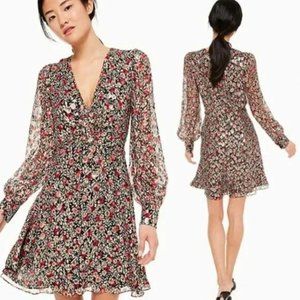 Kate Spade Dress Mini Park Clip Dot Silk Floral Gold Black Metallic size 8